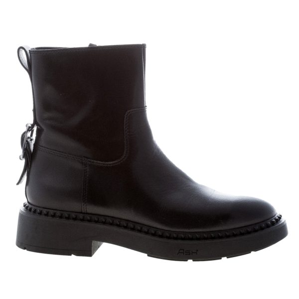 ASH donna stivaletto Magnum in pelle NERO con zip, fibbia e borchie. Tacco 3,5 cm