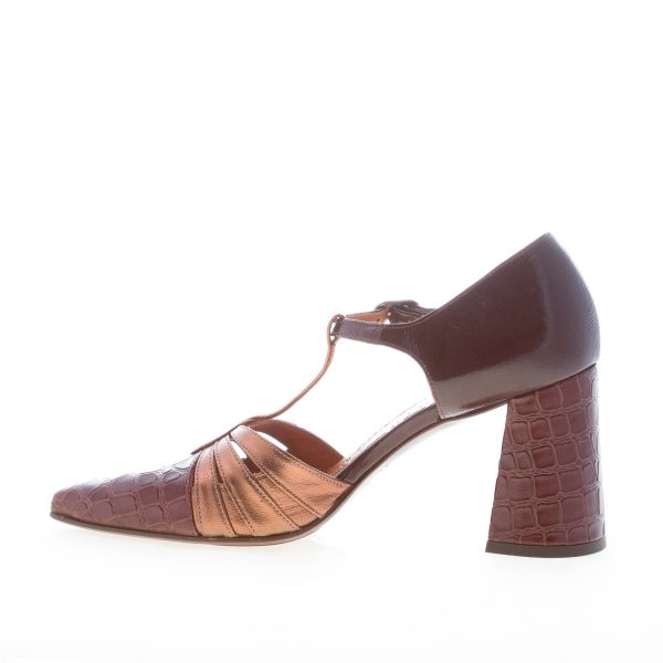 CHIE MIHARA donna decolletè T-Strap Lomera in laminato e stampa cocco MORO BRONZO. Tacco 7,5 cm - immagine 4