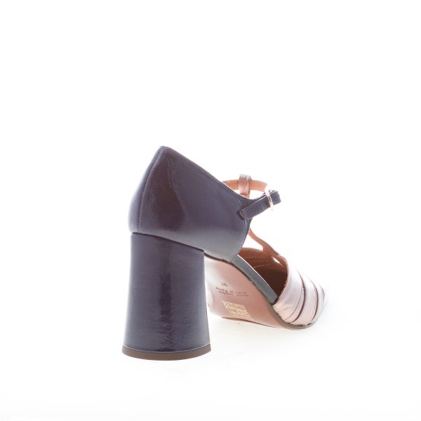 CHIE MIHARA donna decolletè T-Strap Lomera in laminato e pelle BLU e ferro. Tacco 7,5 cm - immagine 3