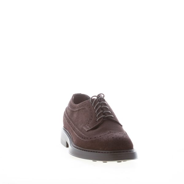 DOUCAL'S uomo scarpa derby brogues in camoscio MARRONE. Suola gomma - immagine 2