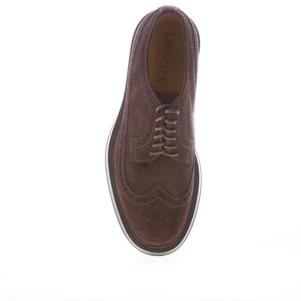 DOUCAL'S uomo scarpa derby brogues in camoscio MARRONE. Suola gomma - immagine 5