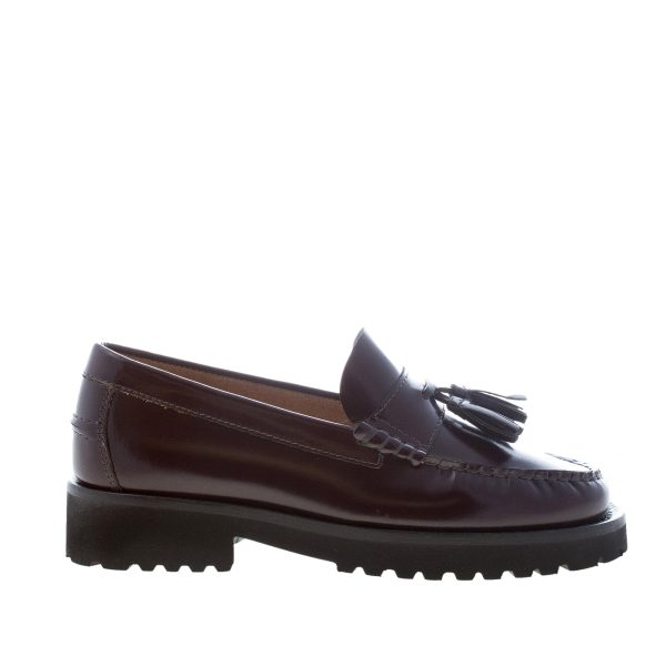 ENRY HOBB'S donna mocassino artigianale in pelle semilucida BORDEAUX con nappine. Suola gomma