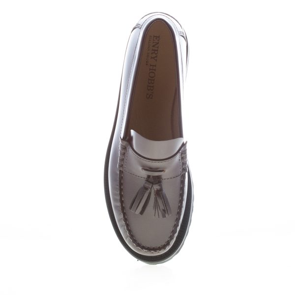 ENRY HOBB'S donna mocassino artigianale in pelle semilucida BORDEAUX con nappine. Suola gomma - immagine 5