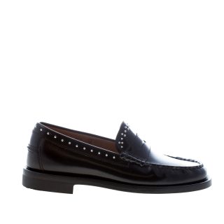 ENRY HOBB'S donna mocassino college in pelle semilucida NERO con borchie
