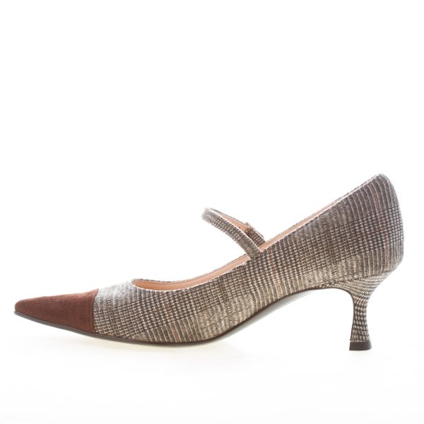 FABRICA VENETA donna decolletè in tessuto principe di Galles MARRONE. Tacco 5 cm - immagine 4