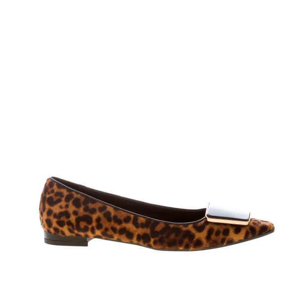 ROBERTO FESTA donna ballerina in calf hair leopardo MIELE. Suola cuoio