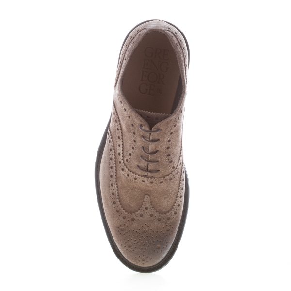 GREEN GEORGE uomo scarpa francesina brogue in camoscio delavè TORTORA. Suola gomma - immagine 5