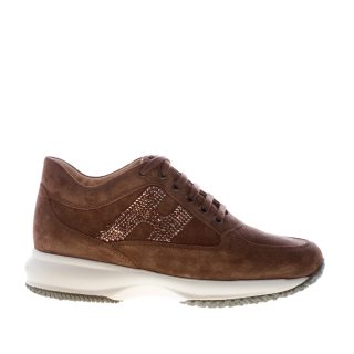 HOGAN donna Interactive in camoscio MARRONE con H di strass