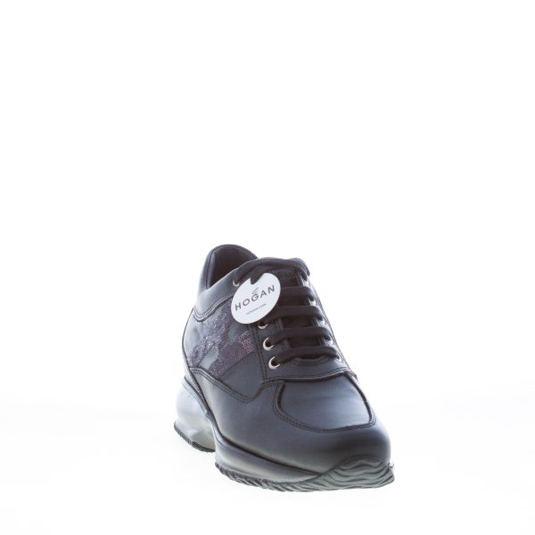 HOGAN donna Interactive sneaker in pelle NERO con H di micro-paillettes - immagine 2