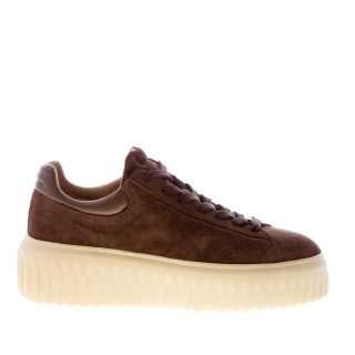 HOGAN donna sneaker H-Stripes in camoscio e pelle MARRONE