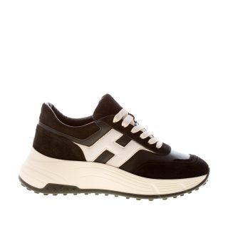 HOGAN donna H669 sneaker HI FI in camoscio e nappa NERO più bianco