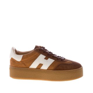 HOGAN donna H681 sneaker Cool in camoscio MARRONE più bianco con platform
