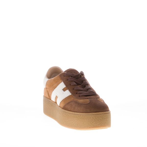 HOGAN donna H681 sneaker Cool in camoscio MARRONE più bianco con platform - immagine 2