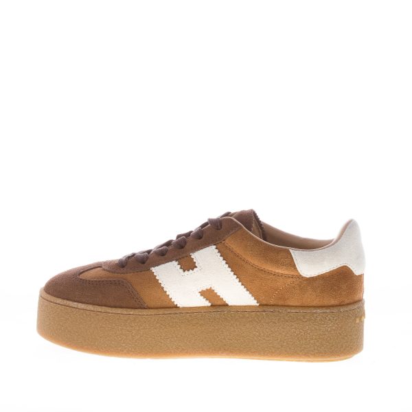 HOGAN donna H681 sneaker Cool in camoscio MARRONE più bianco con platform - immagine 4