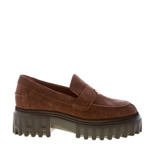 HOGAN donna mocassino in camoscio MARRONE con charm H. Tacco 7,5 cm