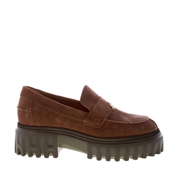HOGAN donna mocassino in camoscio MARRONE con charm H. Tacco 7,5 cm