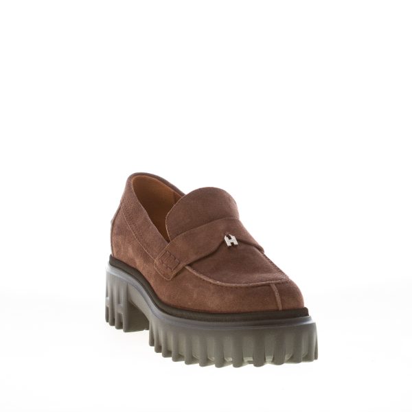 HOGAN donna mocassino in camoscio MARRONE con charm H. Tacco 7,5 cm - immagine 2