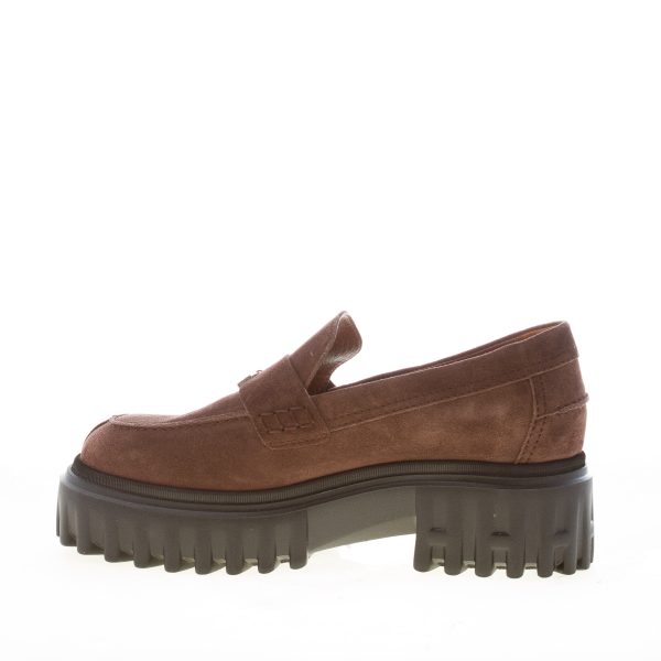 HOGAN donna mocassino in camoscio MARRONE con charm H. Tacco 7,5 cm - immagine 4