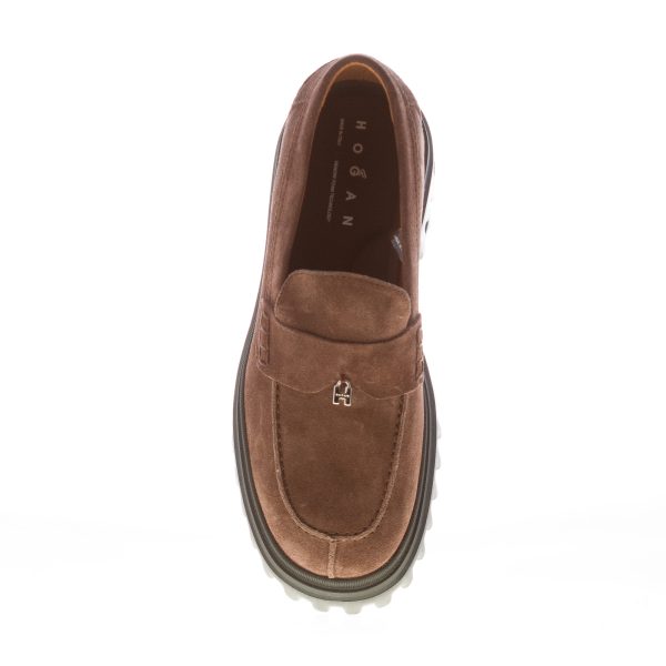 HOGAN donna mocassino in camoscio MARRONE con charm H. Tacco 7,5 cm - immagine 5