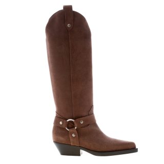 IDEE DE POINTE donna stivale Texano al ginocchio in camoscio CAFFE'. Tacco 4,5 cm