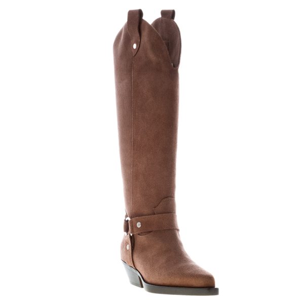 IDEE DE POINTE donna stivale Texano al ginocchio in camoscio CAFFE'. Tacco 4,5 cm - immagine 2