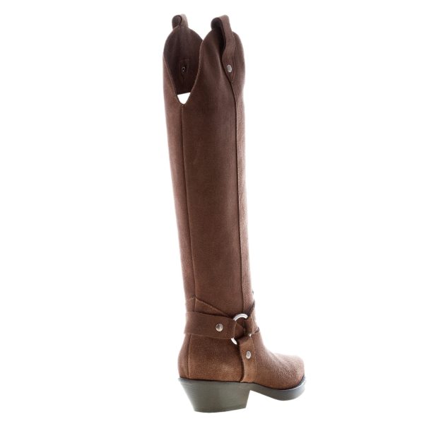IDEE DE POINTE donna stivale Texano al ginocchio in camoscio CAFFE'. Tacco 4,5 cm - immagine 3
