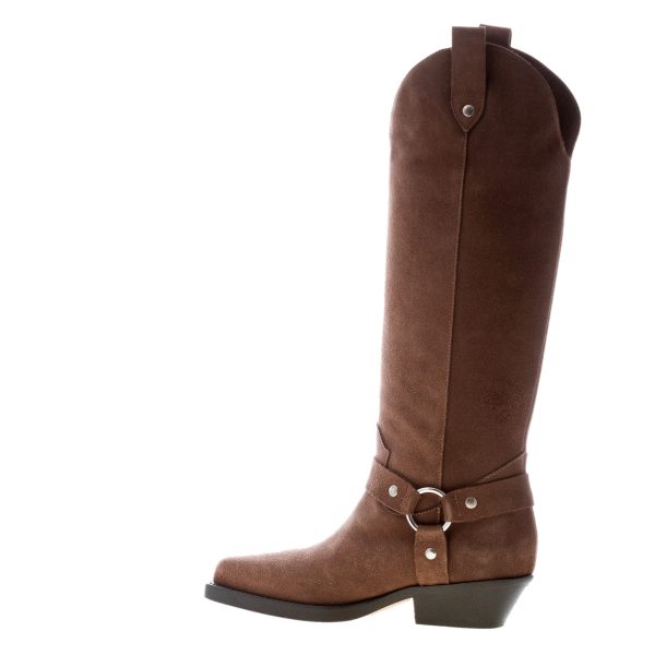 IDEE DE POINTE donna stivale Texano al ginocchio in camoscio CAFFE'. Tacco 4,5 cm - immagine 4