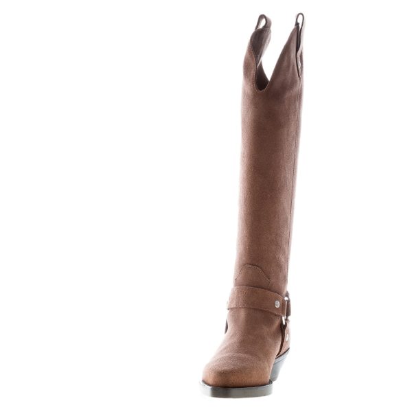 IDEE DE POINTE donna stivale Texano al ginocchio in camoscio CAFFE'. Tacco 4,5 cm - immagine 5