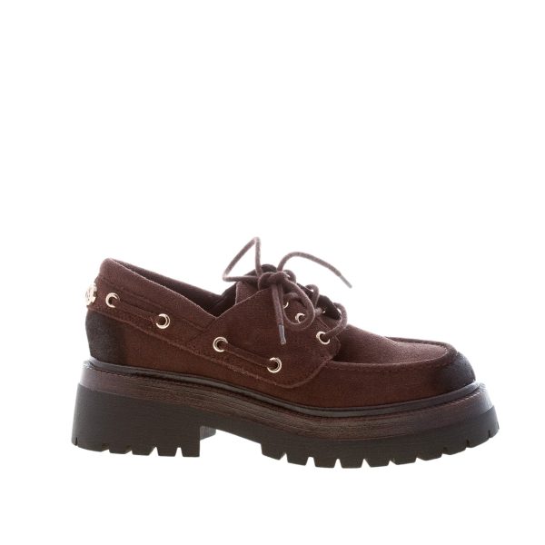 STEVE MADDEN donna scarpa allacciata Detroit in camoscio MARRONE. Tacco 5 cm