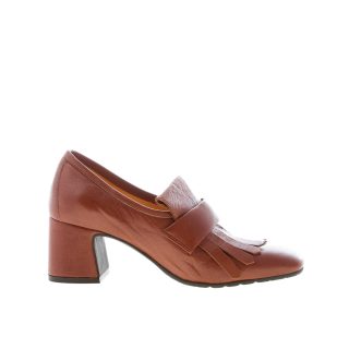 MARA BINI donna mocassino accollato Perla in pelle CASTORO con maxi frangia. Tacco 6 cm
