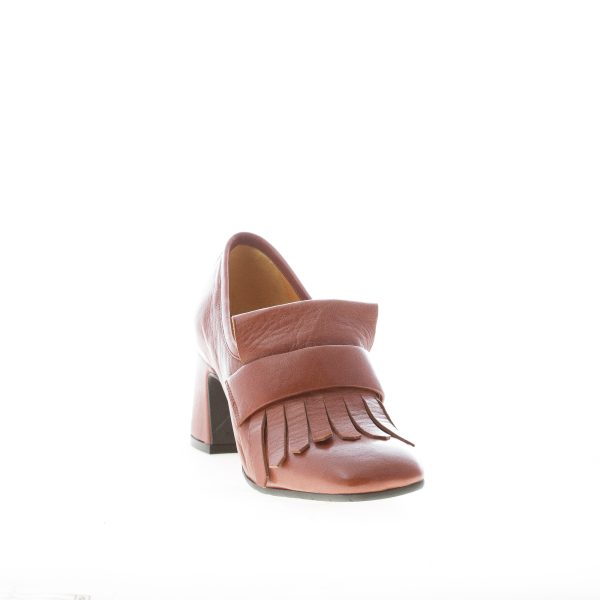 MARA BINI donna mocassino accollato Perla in pelle CASTORO con maxi frangia. Tacco 6 cm - immagine 2
