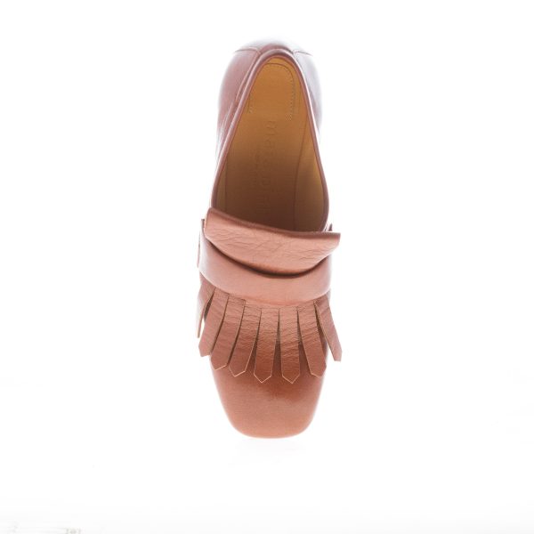 MARA BINI donna mocassino accollato Perla in pelle CASTORO con maxi frangia. Tacco 6 cm - immagine 5