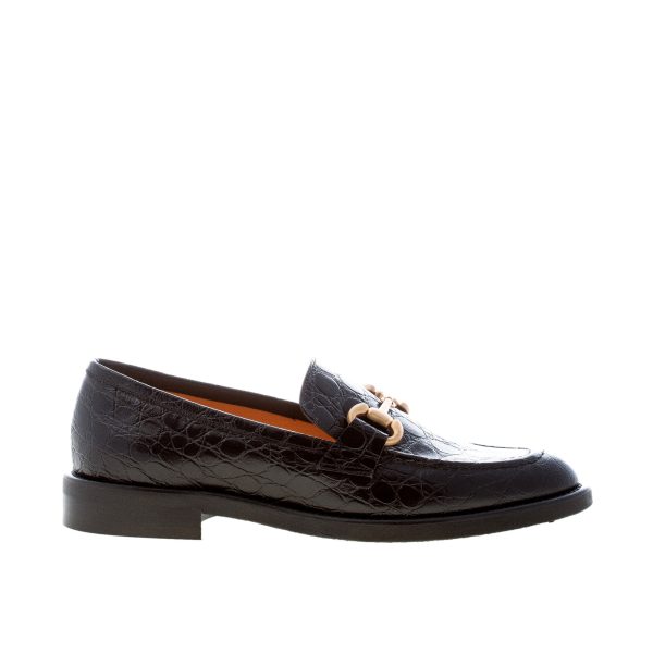 MARA BINI donna mocassino Corinne in pelle stampa cocco NERO con morsetto. Tacco 3 cm.