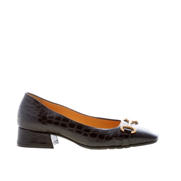 MARA BINI donna decolletè Greta in pelle stampa cocco NERO con morsetto oro. Tacco 3 cm. Suola gomma