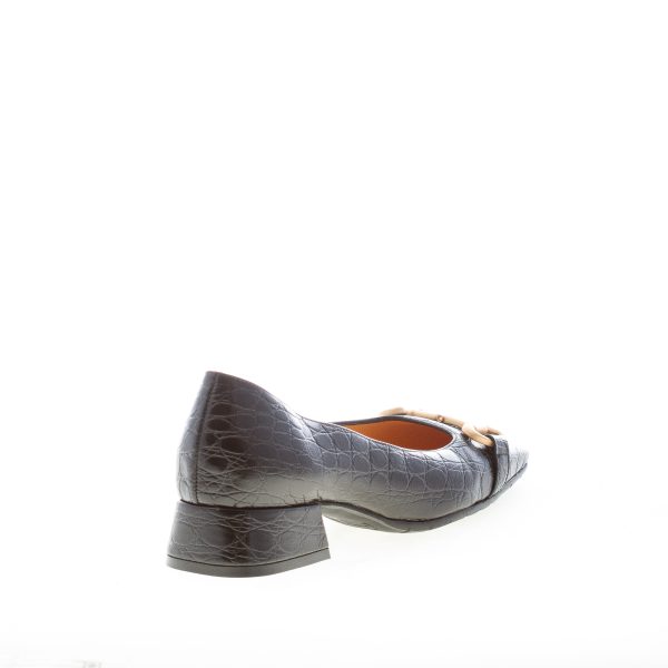 MARA BINI donna decolletè Greta in pelle stampa cocco NERO con morsetto oro. Tacco 3 cm. Suola gomma - immagine 3