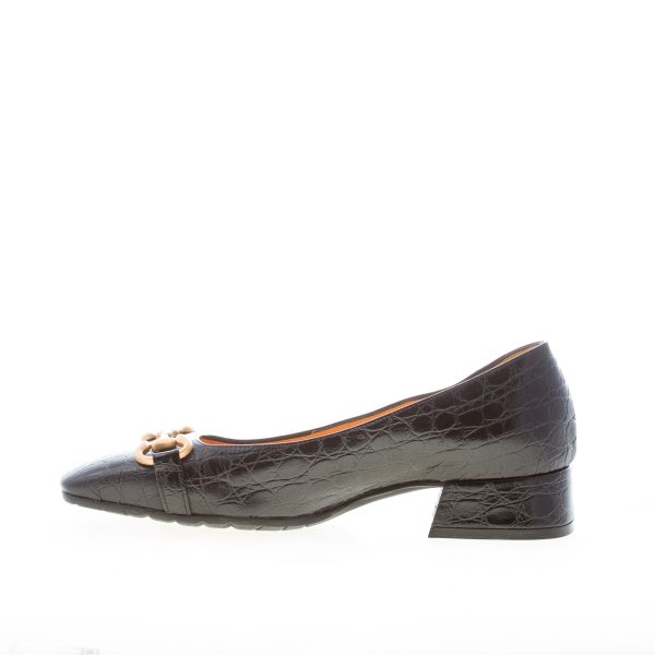 MARA BINI donna decolletè Greta in pelle stampa cocco NERO con morsetto oro. Tacco 3 cm. Suola gomma - immagine 4