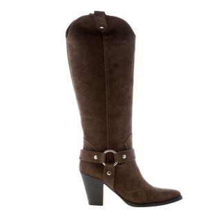 MARIA CRISTINA donna stivale texano in camoscio VERDE OLIVA. Tacco 8 cm