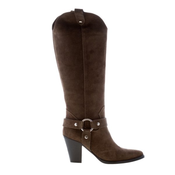 MARIA CRISTINA donna stivale texano in camoscio VERDE OLIVA. Tacco 8 cm