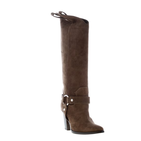 MARIA CRISTINA donna stivale texano in camoscio VERDE OLIVA. Tacco 8 cm - immagine 2