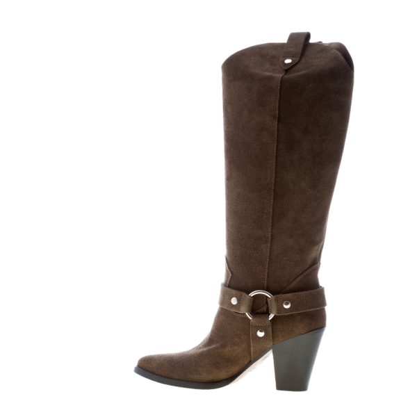 MARIA CRISTINA donna stivale texano in camoscio VERDE OLIVA. Tacco 8 cm - immagine 4
