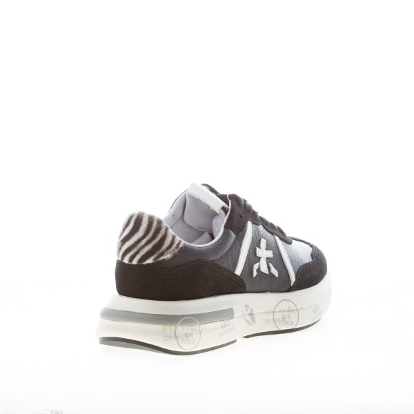 PREMIATA donna sneaker Cassie 7681 in pelle e camoscio NERO con animalier - immagine 3