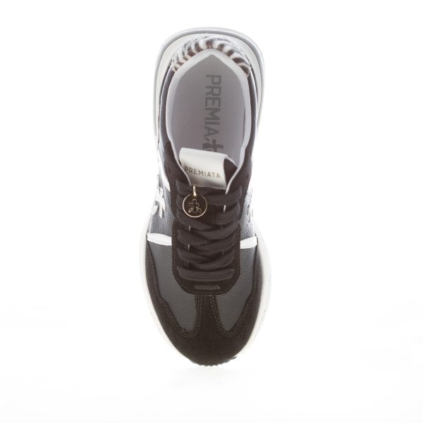 PREMIATA donna sneaker Cassie 7681 in pelle e camoscio NERO con animalier - immagine 5