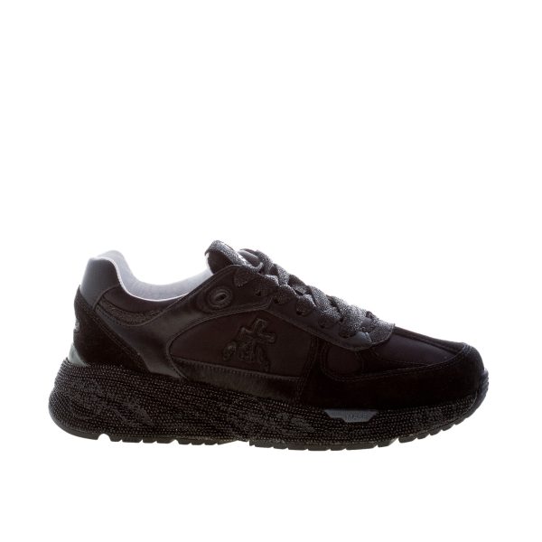 PREMIATA donna sneaker MASED 7094 in camoscio e tessuto satin NERO con strass