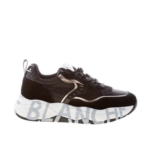 VOILE BLANCHE donna sneaker Club 105 in camoscio e tessuto lurex NERO più oro