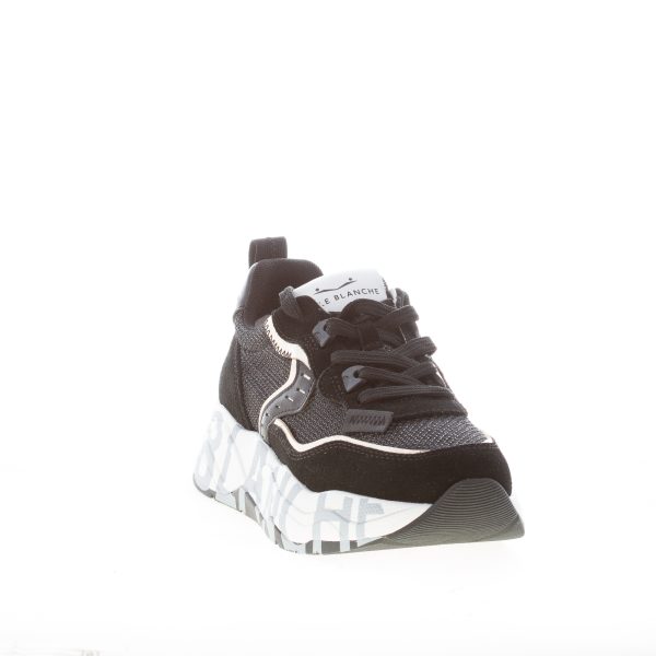 VOILE BLANCHE donna sneaker Club 105 in camoscio e tessuto lurex NERO più oro - immagine 2