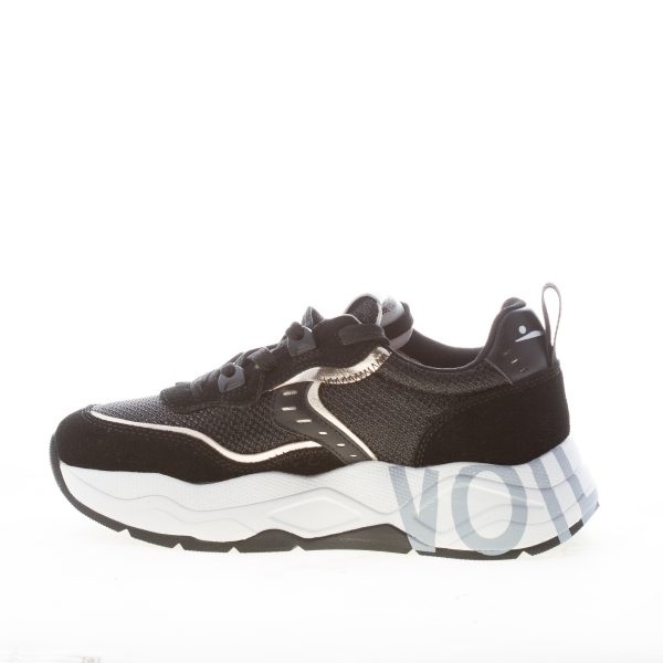 VOILE BLANCHE donna sneaker Club 105 in camoscio e tessuto lurex NERO più oro - immagine 4