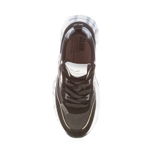 VOILE BLANCHE donna sneaker Club 105 in camoscio e tessuto lurex NERO più oro - immagine 5
