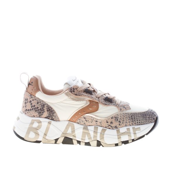 VOILE BLANCHE donna sneaker Club105 in nylon CREMA e stampa rettile marrone