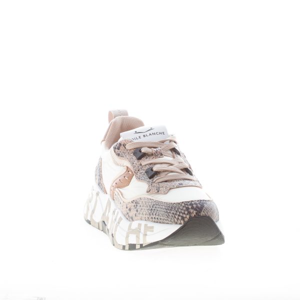 VOILE BLANCHE donna sneaker Club105 in nylon CREMA e stampa rettile marrone - immagine 2