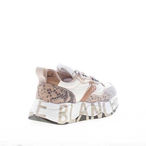 VOILE BLANCHE donna sneaker Club105 in nylon CREMA e stampa rettile marrone - immagine 3